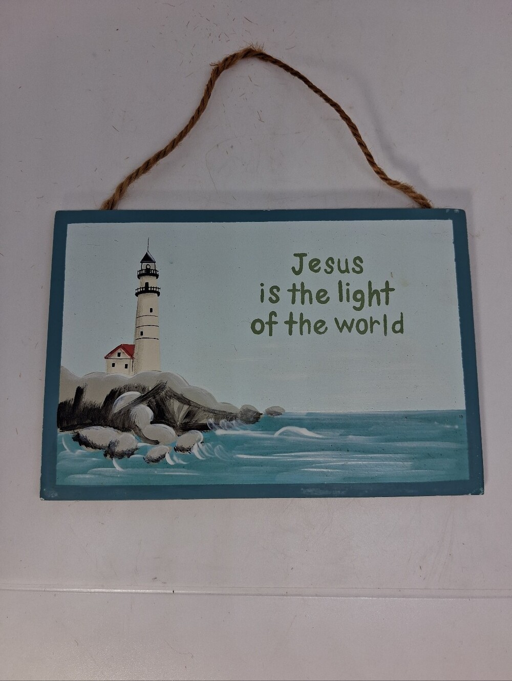 Handpainted Jesus Is the Light of the World Wall Plaque Magnet Lighthouse